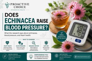 Echinacea flowers next to a blood pressure cuff, representing research on echinacea and blood pressure