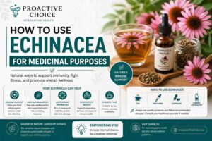 Echinacea tea, tincture, and capsules showing different medicinal forms of echinacea