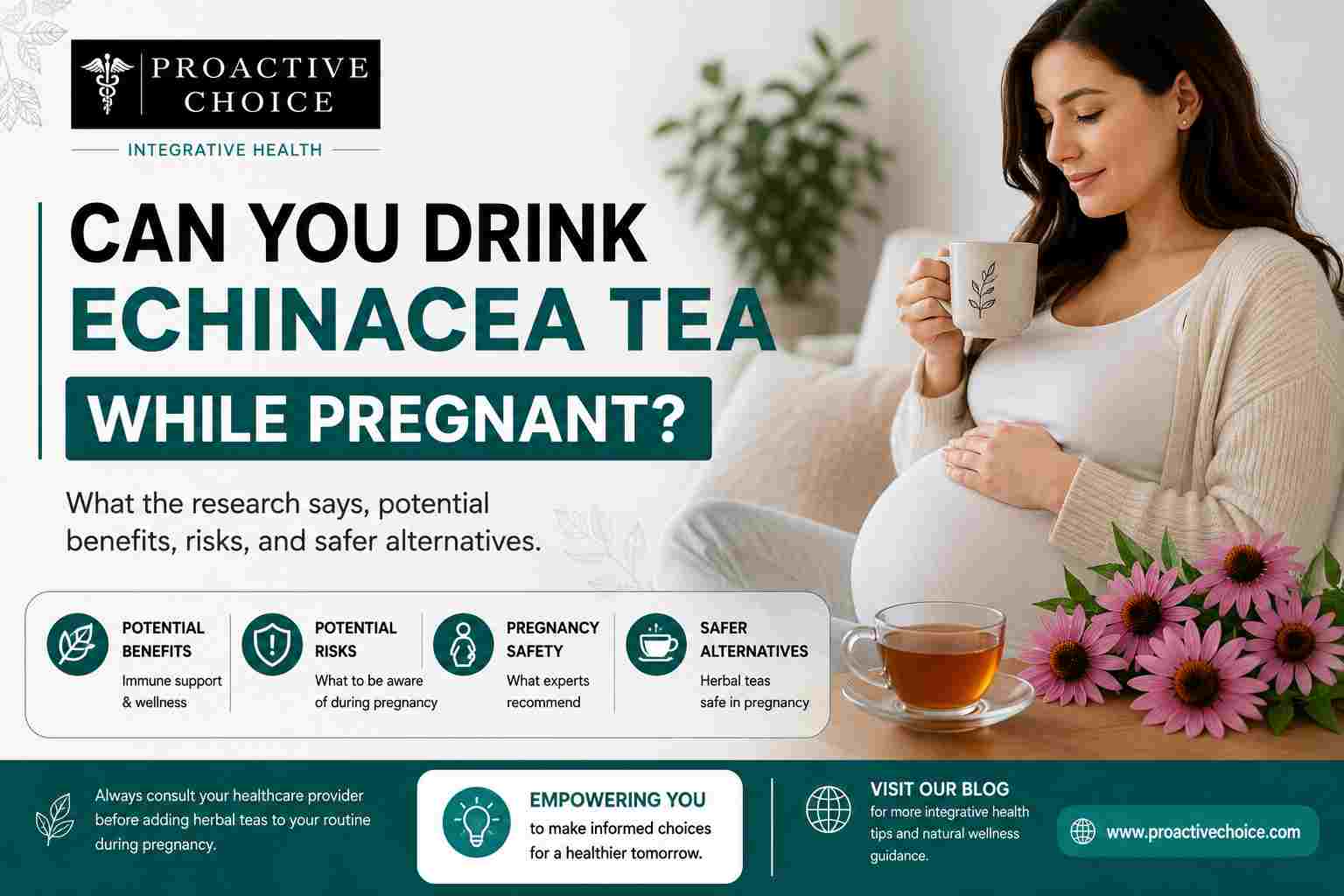 Pregnant woman considering whether echinacea tea is safe to drink during pregnancy