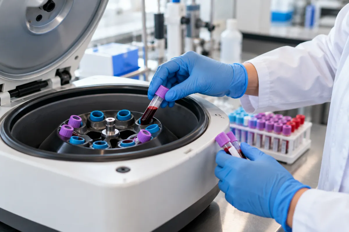 Lab technician processing blood samples for an estradiol test in men