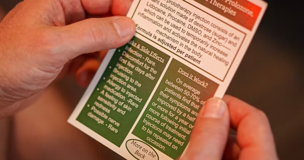 Patient holding a Prolozone and PRP aftercare card at Proactive Choice in Bend, Oregon