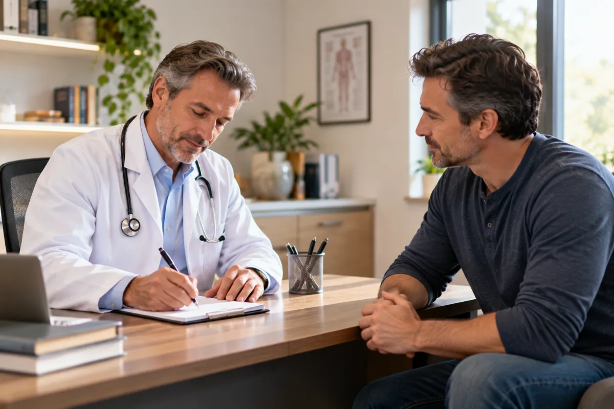 Doctor writing a prescription, since testosterone is a Schedule III controlled substance in the US