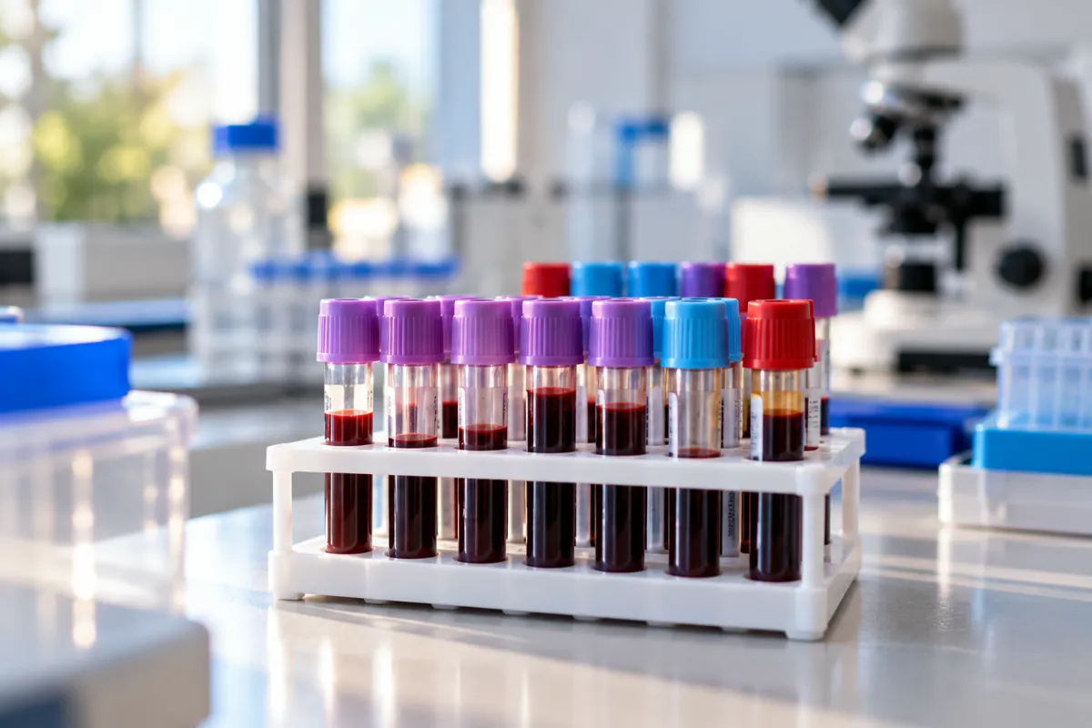 Blood sample tubes ready for a total testosterone blood test